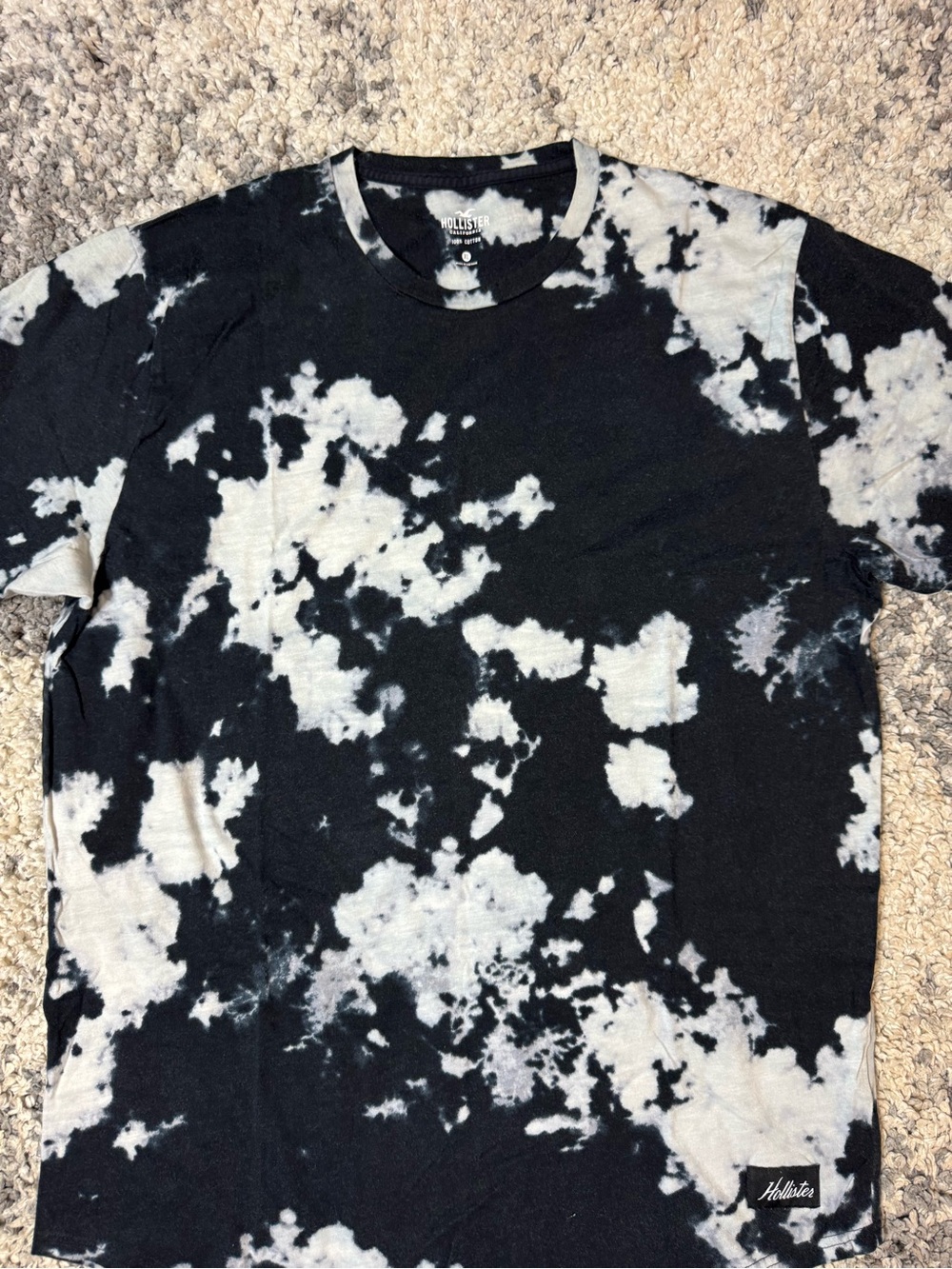Hollister, Mens Black & White Tie Dye Marbled Curved Hem Short Sleeve Tee, XL - Picture 3 of 6